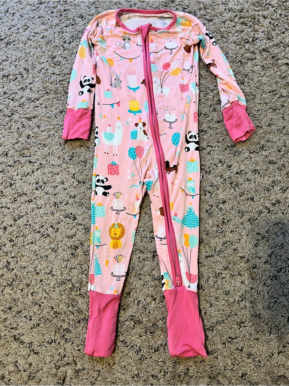 Little Sleepies Pink Party Animals Birthday Zippy